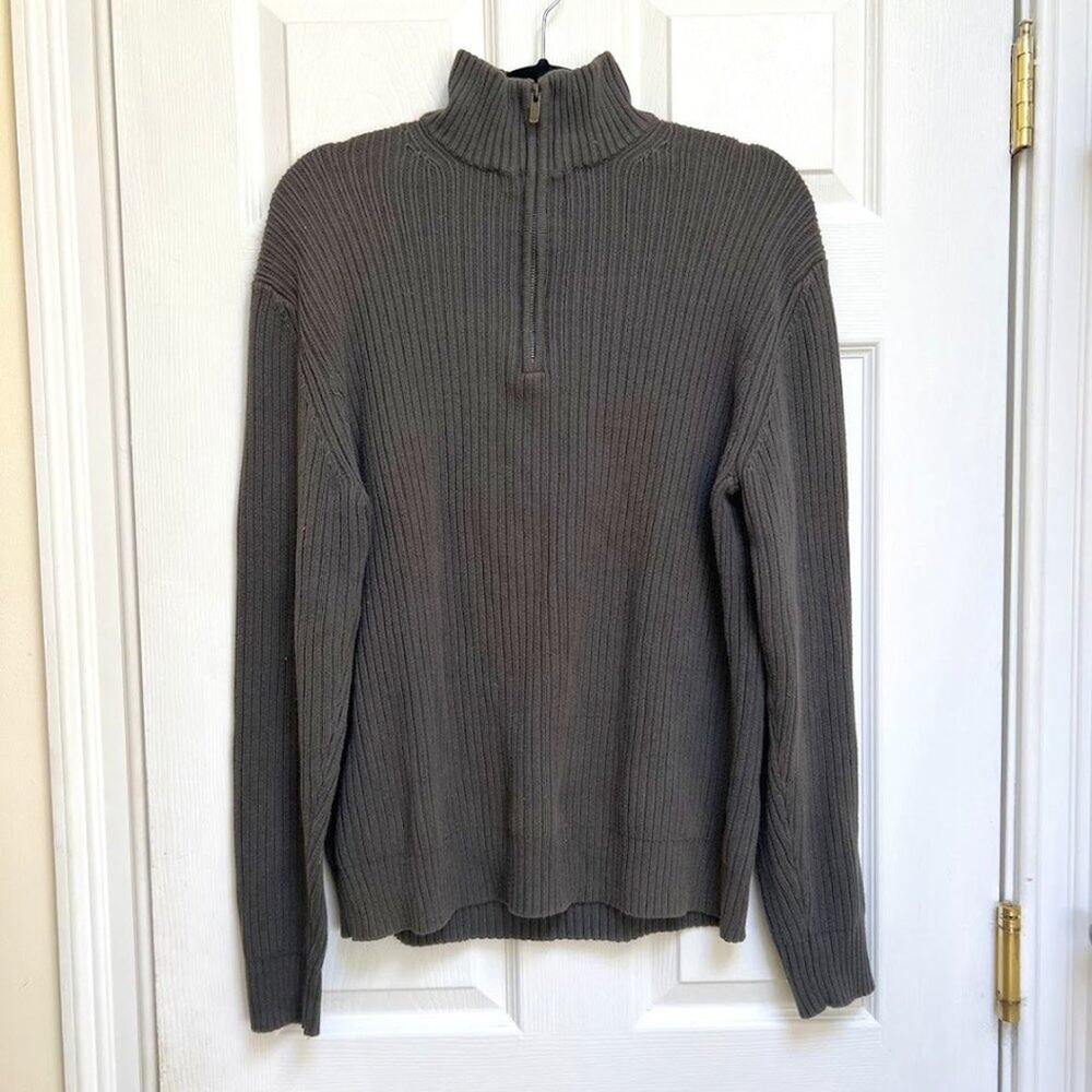 Calvin Klein Grey Ribbed Quarter Zip Turtleneck Pullover
